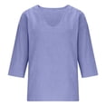 thumbnail image 6 of 3/4 Length Sleeve Womens Tops Ladies Summer Tops Work Tops Plus Size Tunic Tops Women's Tops, Tees & Blouses Cotton Linen Tops Plus Size Summer Tops Linen Shirts Womens Tops Womens Plus Tops Purple, 6 of 8