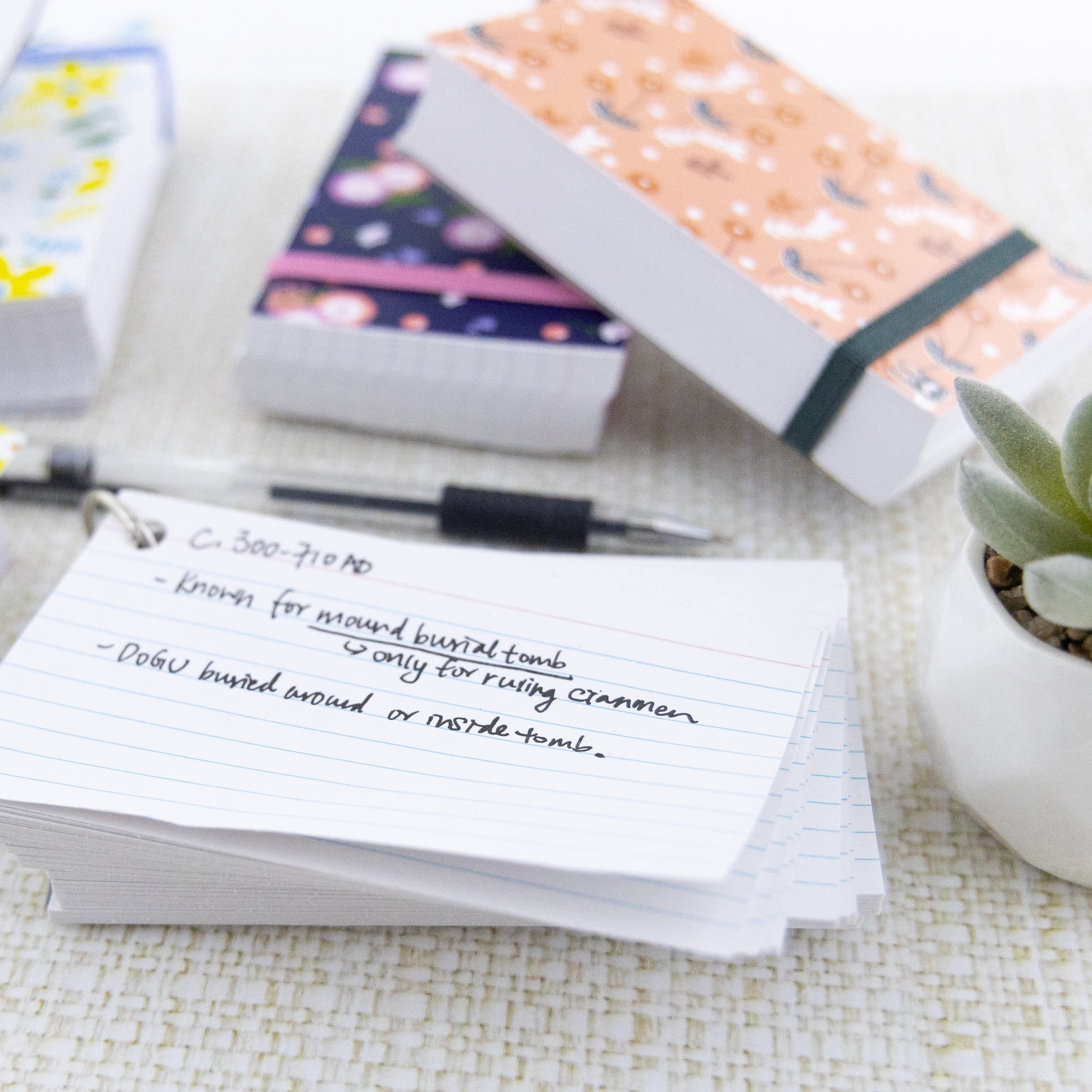 BAZIC Ruled White Index Cards Fashion Poly Cover w/ Ring 3" X 5", 100 Count, Cute Floral Cover, 6-Pack