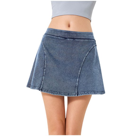 Ediodpoh Jean Skirt Women's Fashion High Elastic Two Piece Cowboy Yoga Short Skirt High Waist Sports Fitness with Shorts Women's Skirts BU1 M