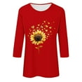 thumbnail image 4 of Top for Women Trendy Solid Color V-Neck 3/4 Bell Sleeve Casual Loose T-Shirts Ladies Tunic Tops Red L, 4 of 4