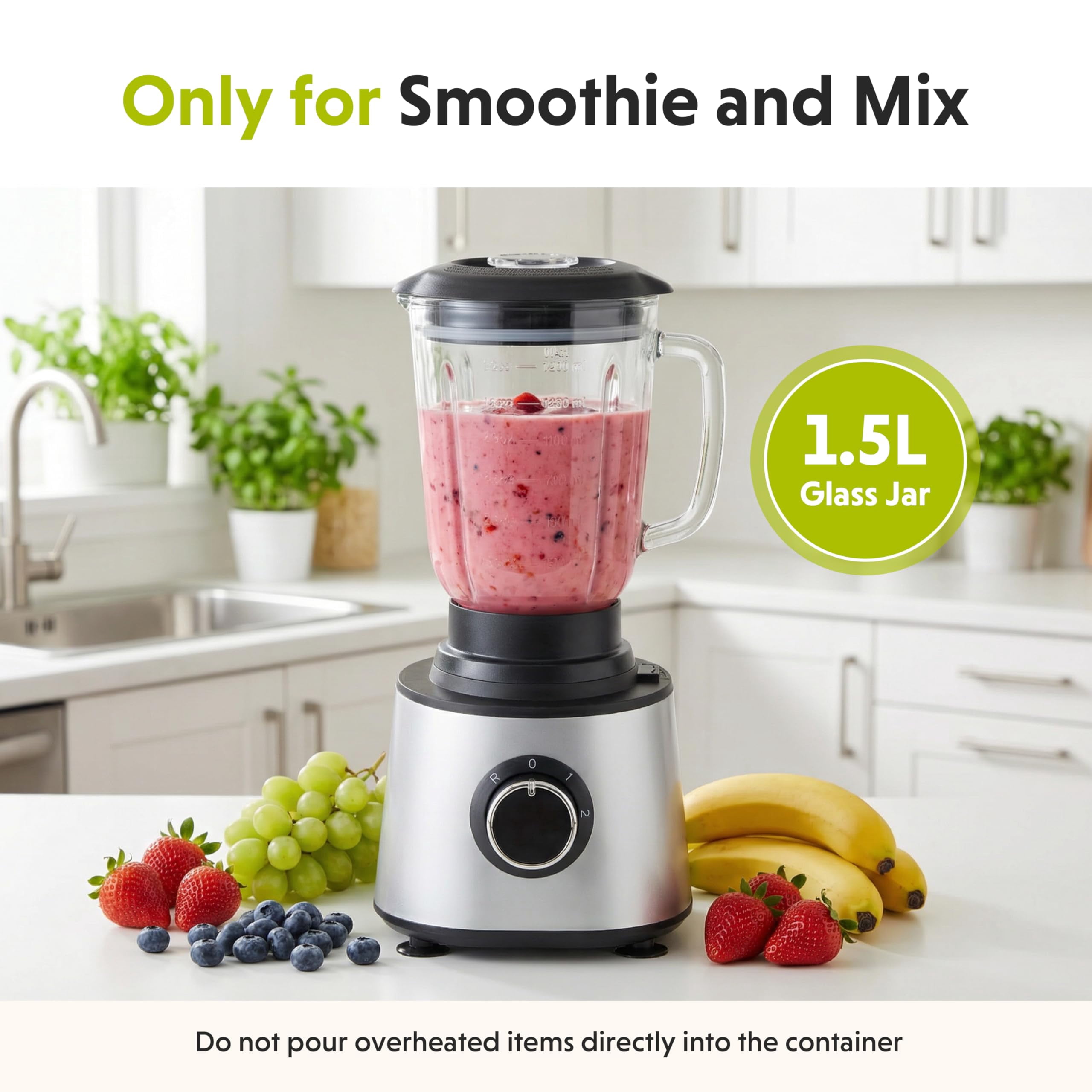 Plum Chef 6-Cup Food Processor Blender Combo, 1.5L Glass Jar Electric Food Chopper with 8 Attachments for Slicing, Dough, and Mincing, 2 Speeds & Pulse, Silver