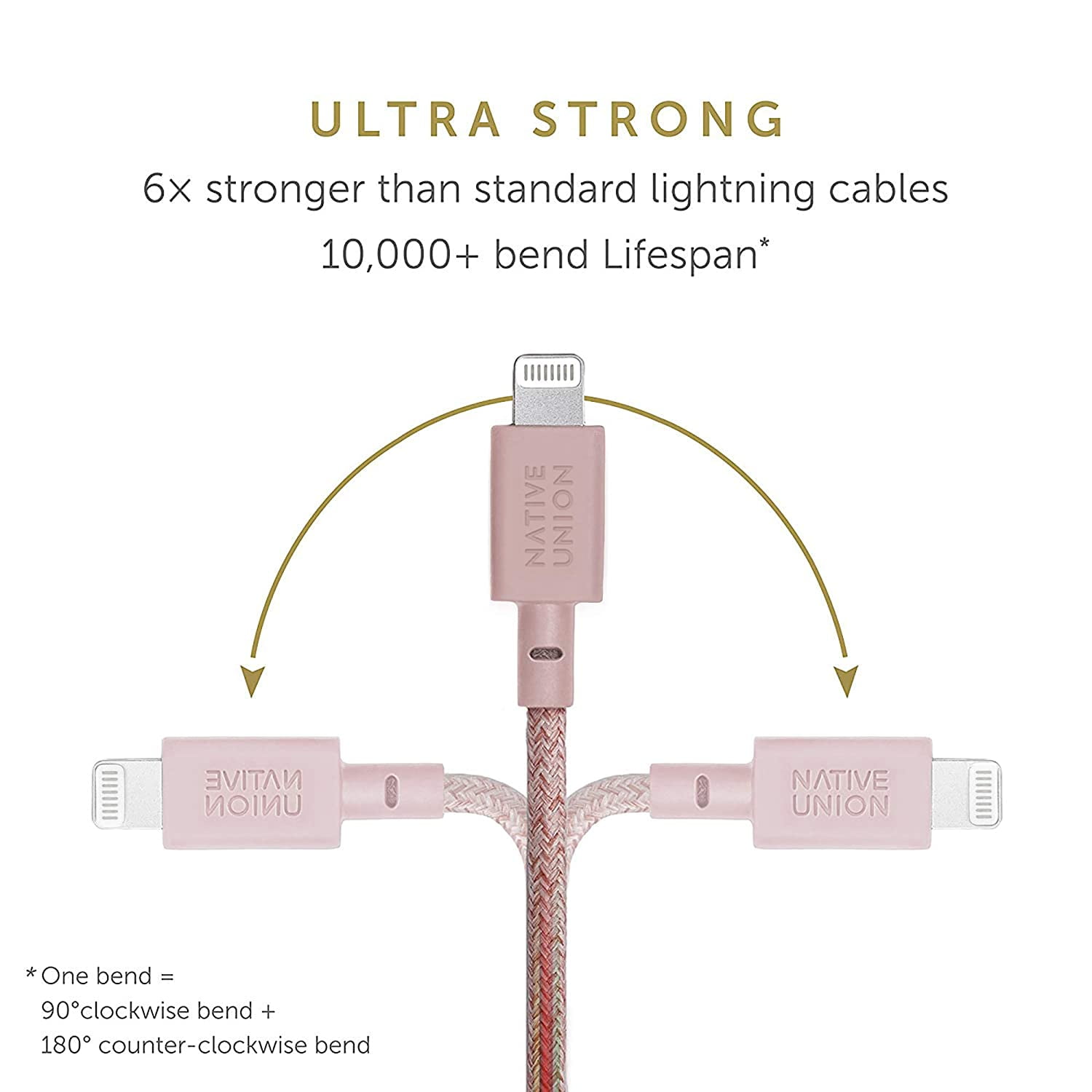 Native Union Belt Cable USB-C - 10ft Ultra-Strong Reinforced Charging Cable for iPhone 13 and earlier (Rose)