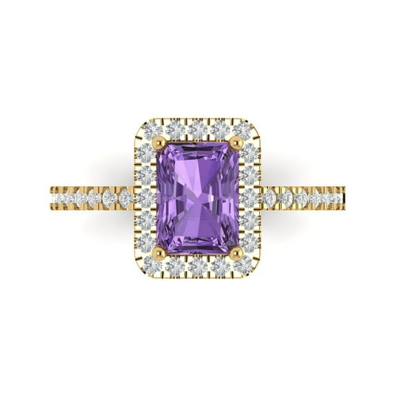 Halo Engagement Ring for Women - 1.86ct Simulated Alexandrite in 18K Yellow Gold Promise Ring
