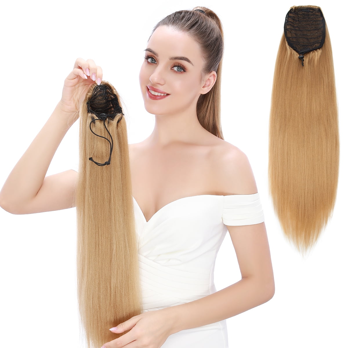 SEGO Afro Long Straight Yaki Ponytail Extension Synthetic Drawstring ...