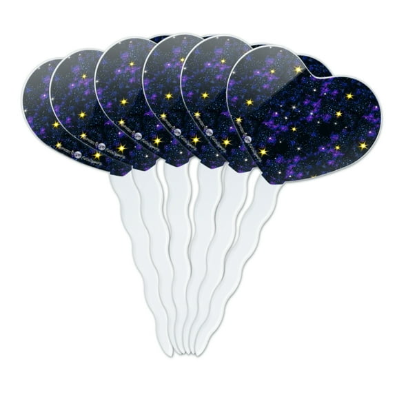 Stars Shine Space Galaxies Pattern Heart Love Cupcake Picks Toppers Decoration Set of 6