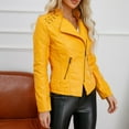 thumbnail image 6 of Scyoekwg Leather Jacket for Womens Coat Long Sleeve Lapel Solid Color Overcoat Casual Lapel Motor Jacket Coat Zip Biker Short Punk Cropped Tops Yellow M, 6 of 8