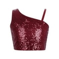 thumbnail image 3 of Nyeemya Girls Sparkly Sequin Sleeveless Summer One Shoulder Crop Tops for Party and Dance Wear Burgundy 10, 3 of 7