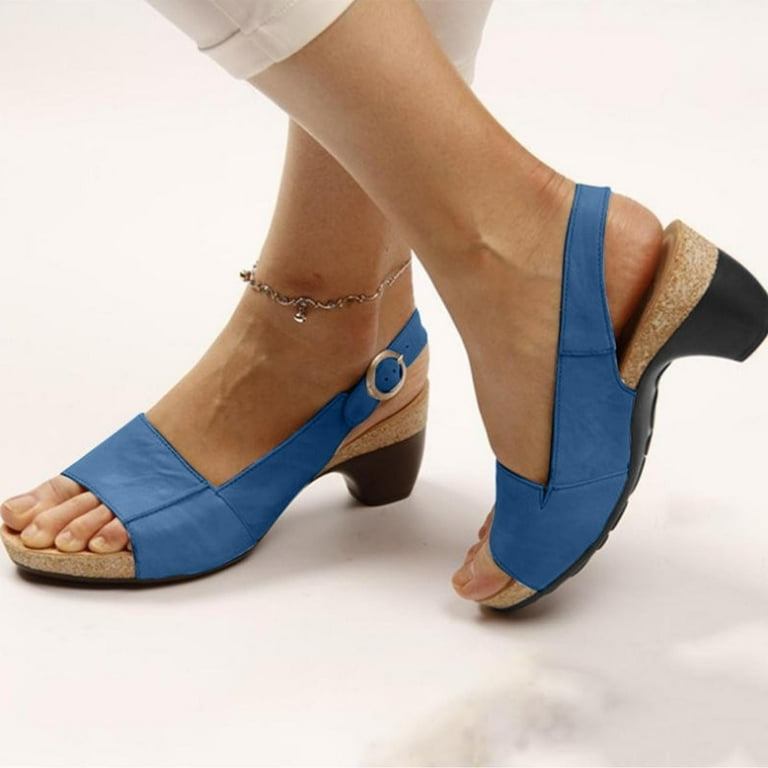 Blue low block heel hotsell sandals