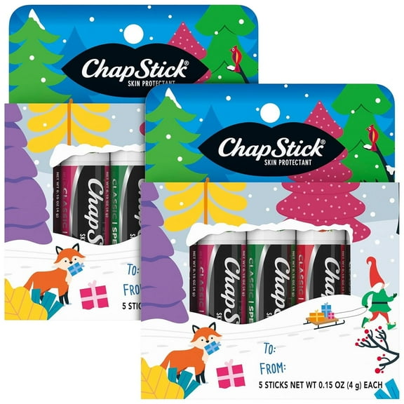 ChapStick Holiday Lip Balm 5-Pack (2 Sets) – Classic Lip Care, Perfect Stocking Stuffer!