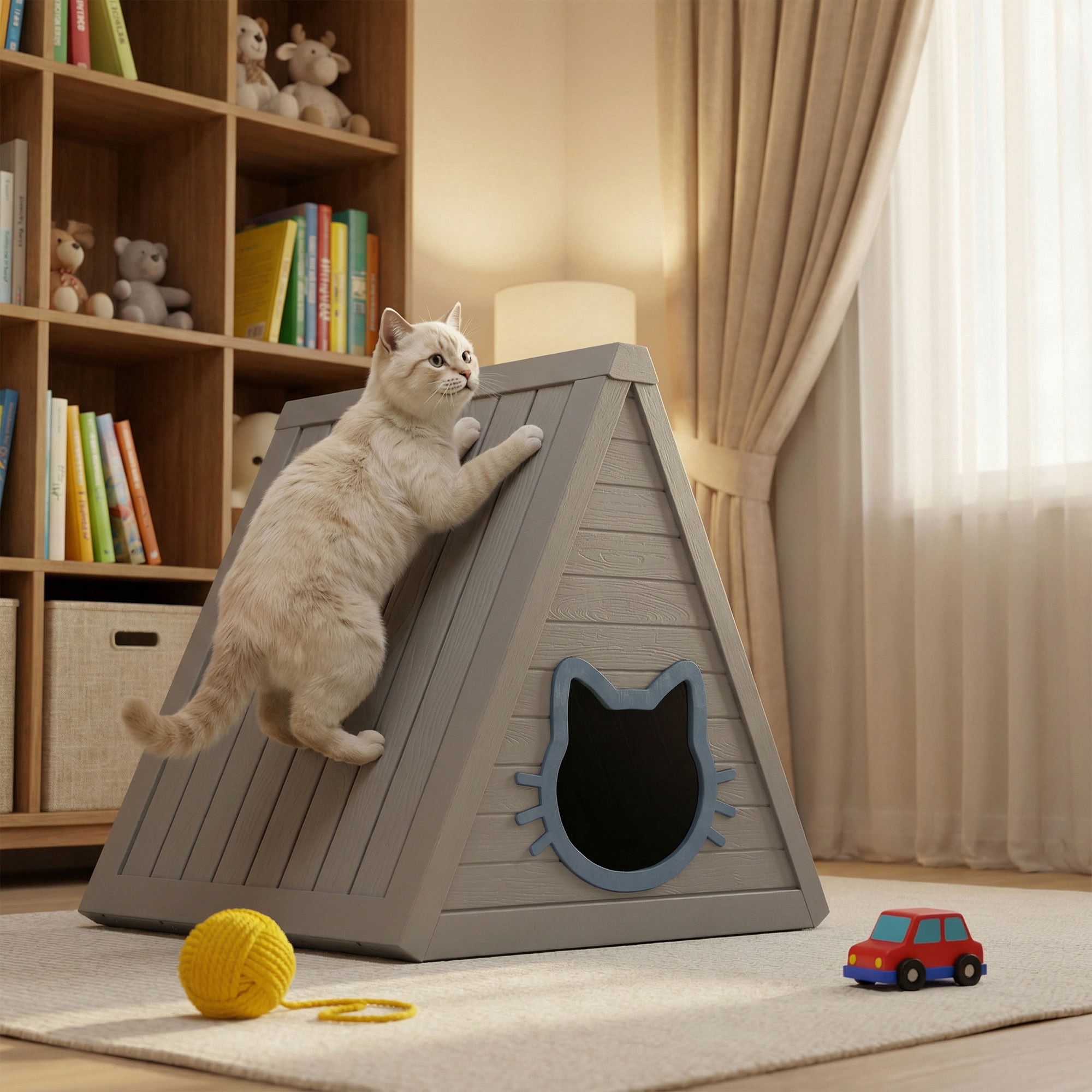 MAYEERTY Triangle Cat House for Indoor & Outdoor, Private Pet Retreat with Cute Cat-Shaped Entry
