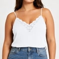 thumbnail image 2 of Khunlpohl Women's Plus Size Camisole Tops Lace Trim V Neck Solid Color Clothes Summer Casual Baggy Spaghetti Straps Tank Top, 2 of 6