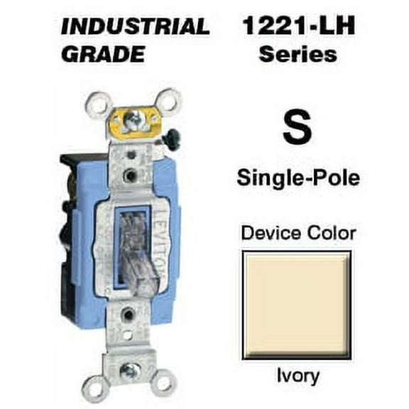 Leviton 1221-LHI 20 Amp Single-Pole Toggle Switch Industrial - Ivory