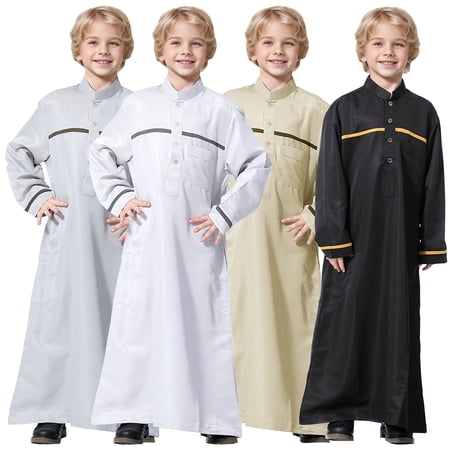 MUXiin Boy s Arabic Kaftan Set - Middle East Clothing Long Sleeve Youth Boys Solid Color Robe Suit Thobe for 5-6 Years