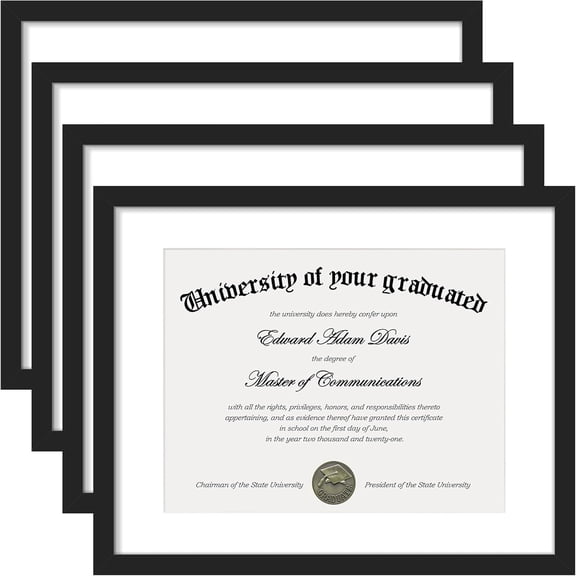 Diploma Frame with Clear Plexiglass, 11x14 Picture Frame for Certificate Document Degree, Black, 4 Pack