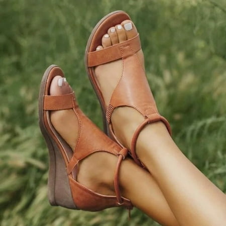 

Aayomet Sandals for Women Zipper Summer Open Solid Color Sandals Platform Womens Shoes Casual Wedges Toe Women s Sandals Brown 8