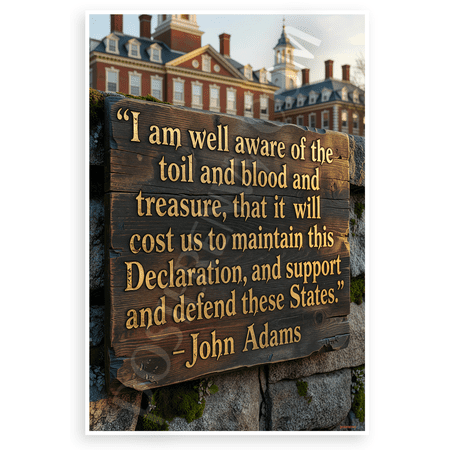 John Adams "I Am Well Aware of the Toil" Declaration Independence 12x18 US Made Poster
