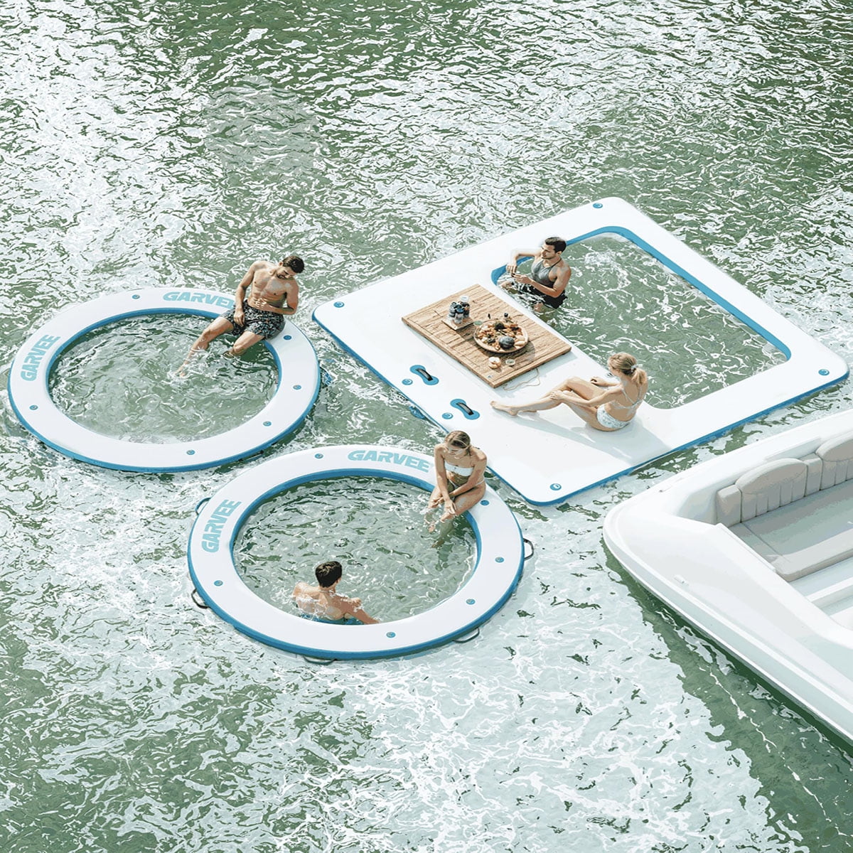 Danolapsi Inflatable Water Hammock Floating Dock Mesh, 8.5FT Sunchill Float Ring Heavy Duty River Floats Lake Raft for Tanning Pool Lounger Float Island Platform Pad Mat Party