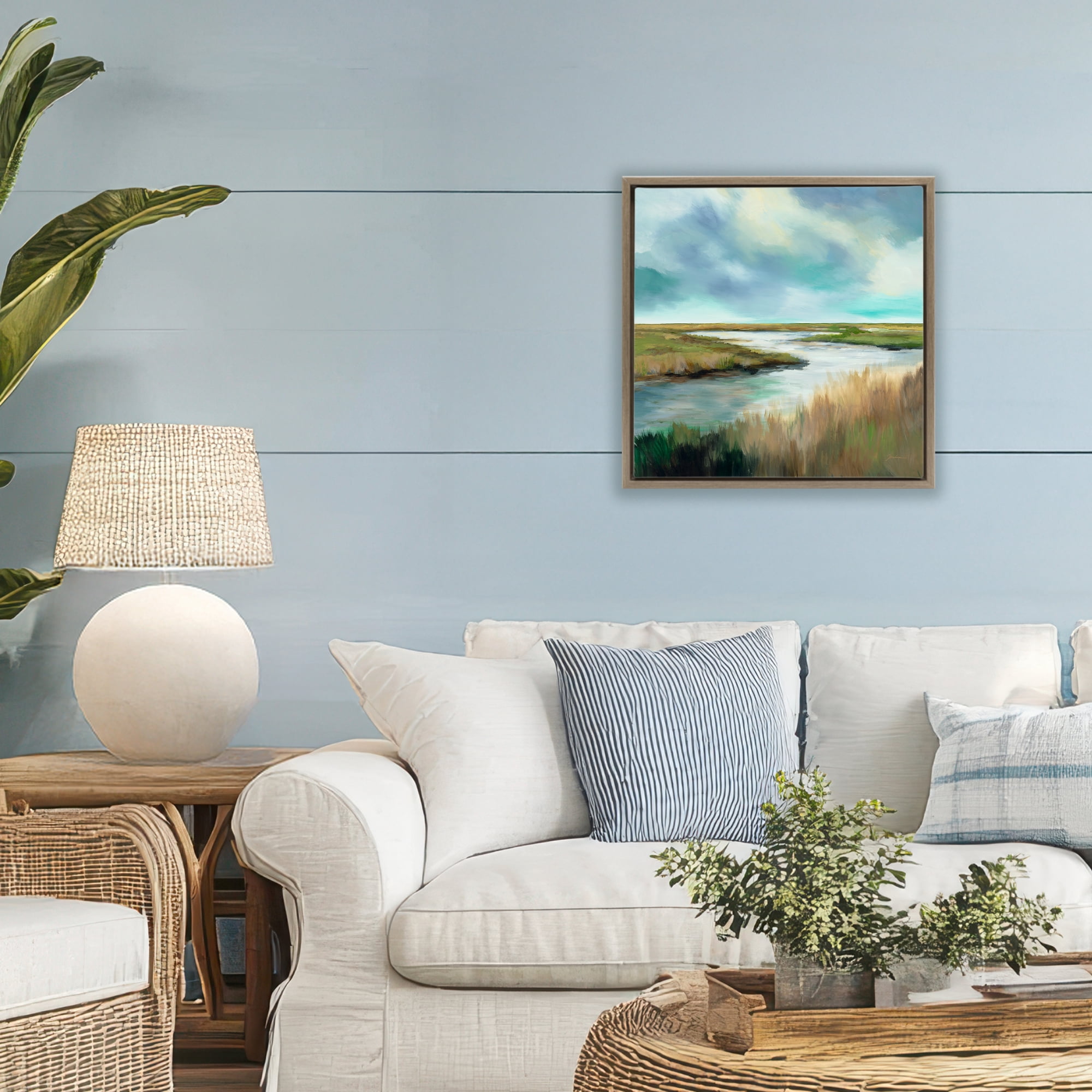 Stupell Industries Tranquil Meadow and Wetlands Brown Framed Floater Canvas Wall Art, design by Liz Jardine