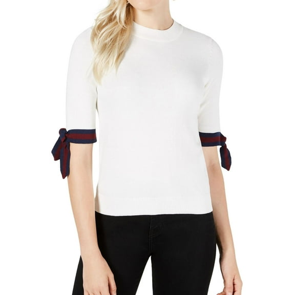 Maison Jules Womens Striped Sleeve Pullover Sweater