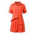 thumbnail image 5 of MNCEKFOD Shorts for Women 2Pcs Casual Short Sets Short Sleeve Button Down Lapel Shirt with Relaxed Fit Short Pants Red XL, 5 of 7