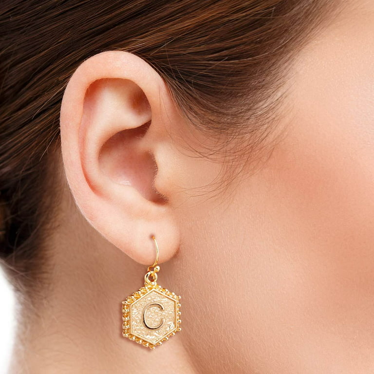 iLLASPARKZ Women's C Hexagon Initial Fish Hook Earrings Gold