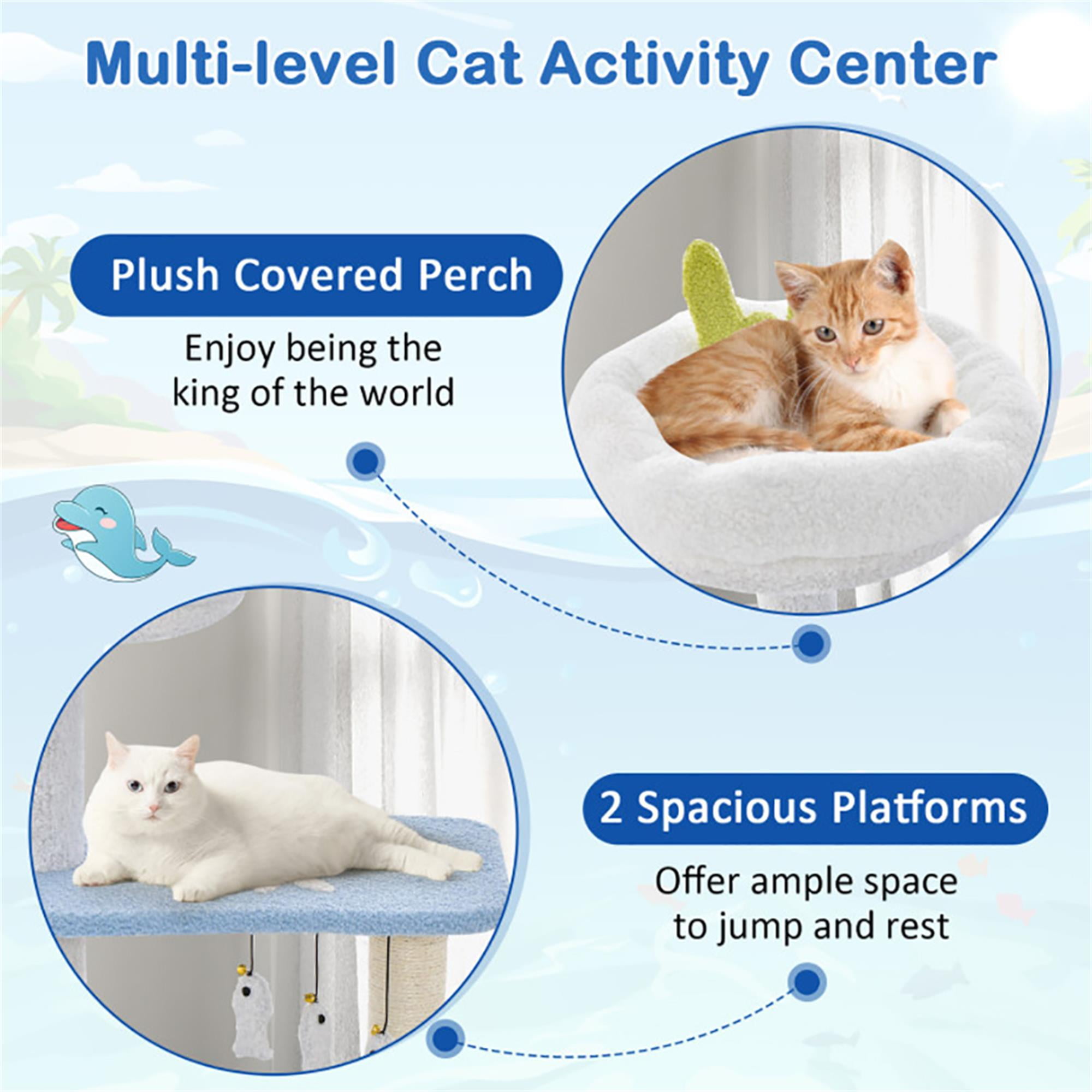 Kadyn 34" Cat Tree with Scratching Posts, Cat Tower with Padded Plush Perch, Multi-Platform for Jump, Blue