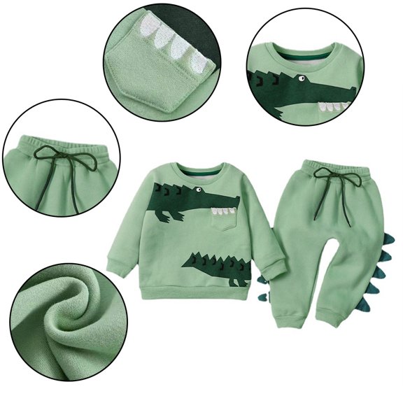 Esaierr 2PCS Toddler Boys Clothes Outfits Baby Pullover Tops   Pants Set Kids Winter Fleece Sweatpants Sweatsuit for 2-8Y