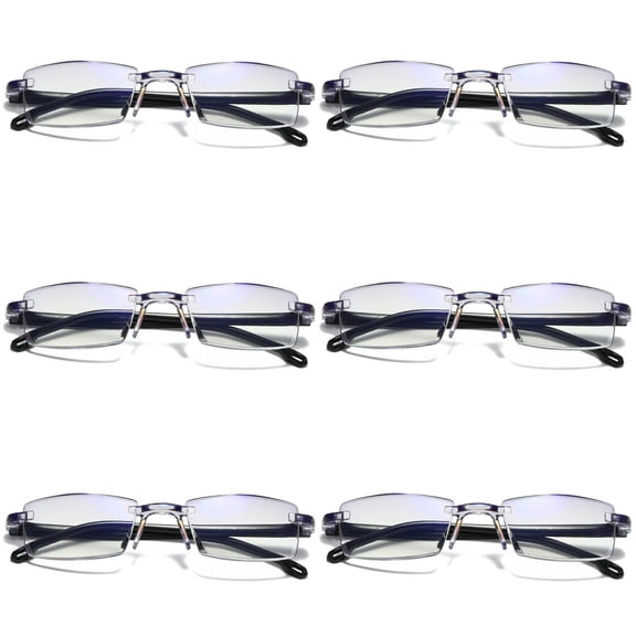 6 Pairs Mens Rectangular Rimless Blue Light Blocking Reading Glasses Unisex Readers 1.00