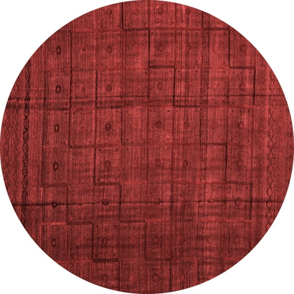 Ahgly Company Machine Washable Indoor Round Abstract Red Modern Area Rugs, 5' Round