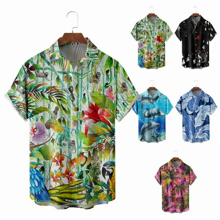 

Mens Short Sleeve Button Down Tee Shirts Tropical Relaxed-Fit Clothing Sizes Kids-Adult Unisex