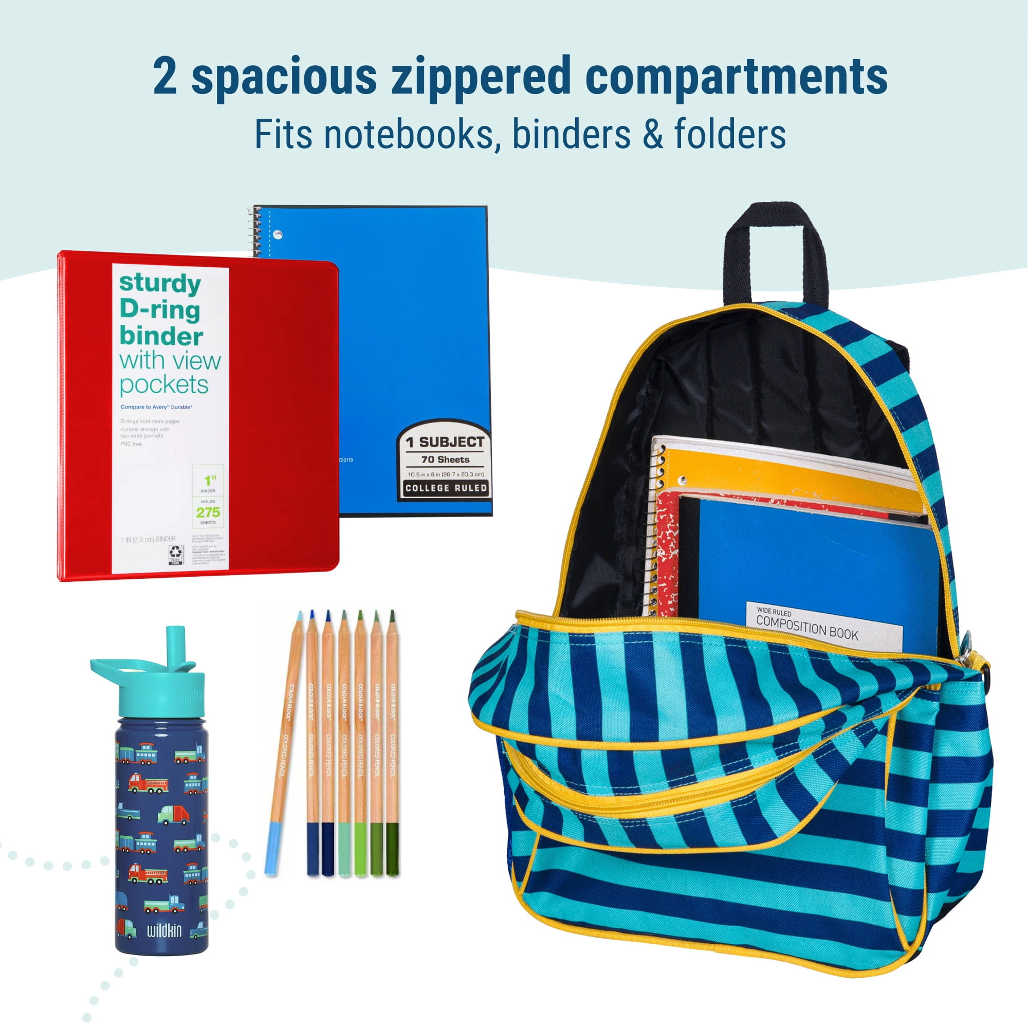 Wildkin Kids 15 Inch Backpack for Boys and Girls (Blue Stripes)