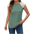 thumbnail image 1 of fatyb Débardeurs Rayés Femmes Dentelle Sans Manches T-Shirts Col Rond Tunique Décontractée Blouses d'Été Amples, 1 of 5