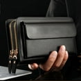 thumbnail image 5 of Ruanlalo Men Faux Leather Double Zipper Wallet Purse Money Holder Clip Clutch Handbag Black, 5 of 6