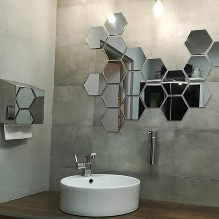 Hexagon Shape Mirror Wall Decor, 16 Pcs Mirror Wall Decal, Removable Silver Mirror  Sticker 16 X 18,5 Cm 6,29''x7,28'' per Pcs -  Canada