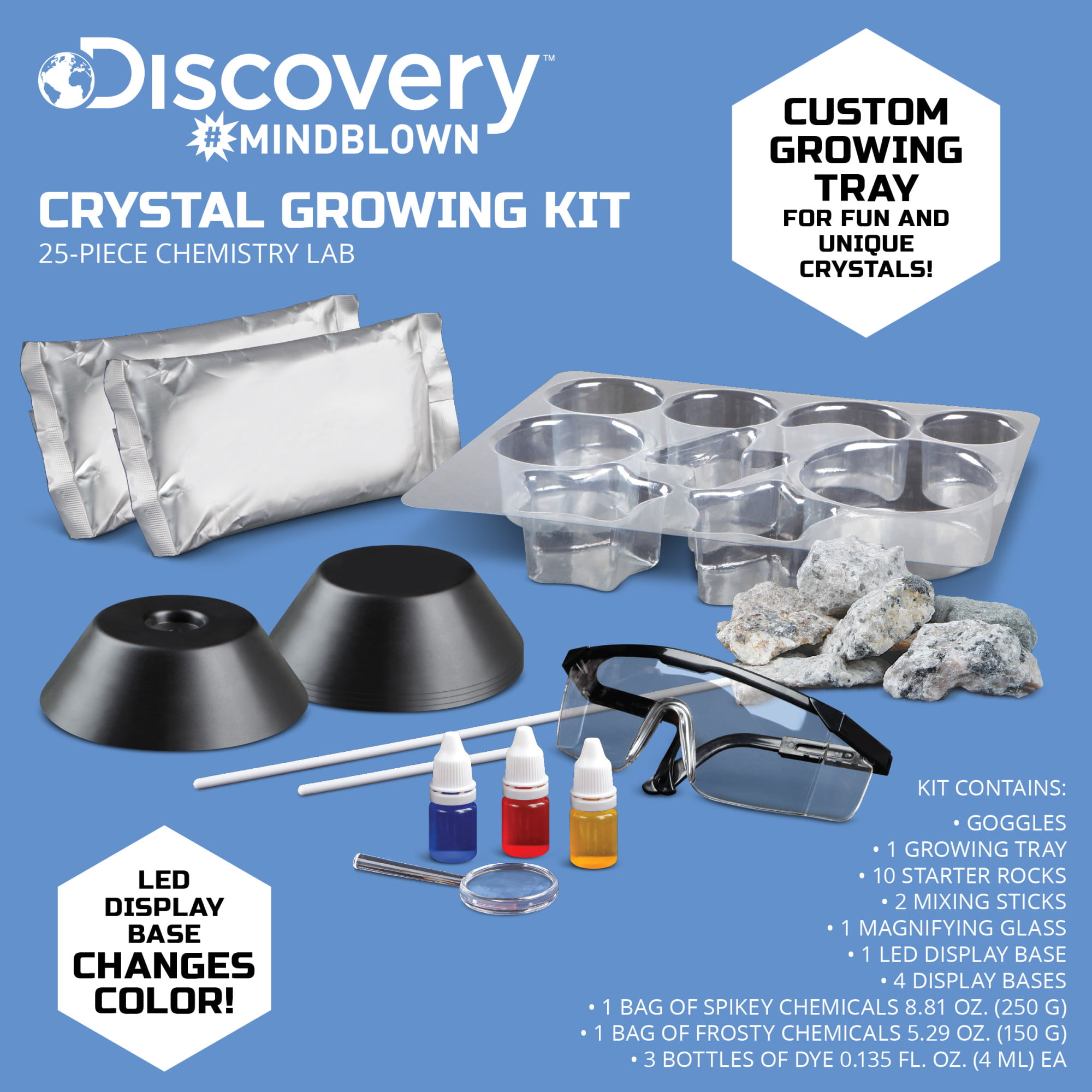 Discovery Kids 25-Piece Lab Crystal Growing Kit, Includes Mold Shapes & LED  Light Display Stand