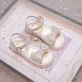 thumbnail image 4 of Xfvqtps Kids Girls Summer Princess Sandals Open Toe Rhinestone Bow Pearl Hook and Loop Soft Thick Sole Flats Shoes, 4 of 9