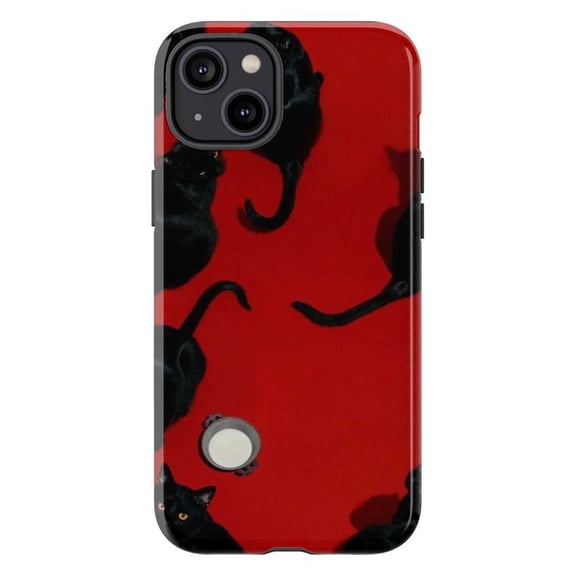 Black Cat Red Phone Case, Cute Kitten Silhouette Pattern Cover for iPhone 17 16 15 14 13 12 11 Pro Plus Mini