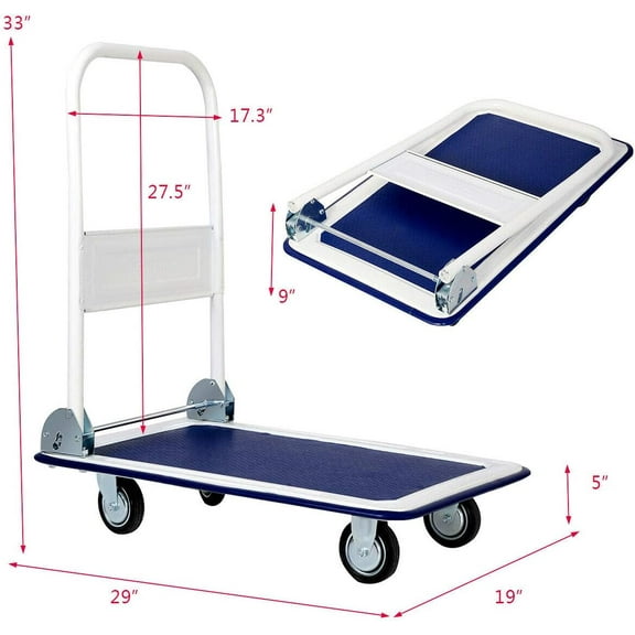 Folding Platform Cart - 330LBS Rolling Flatbed Cart for Home, Office & Travel