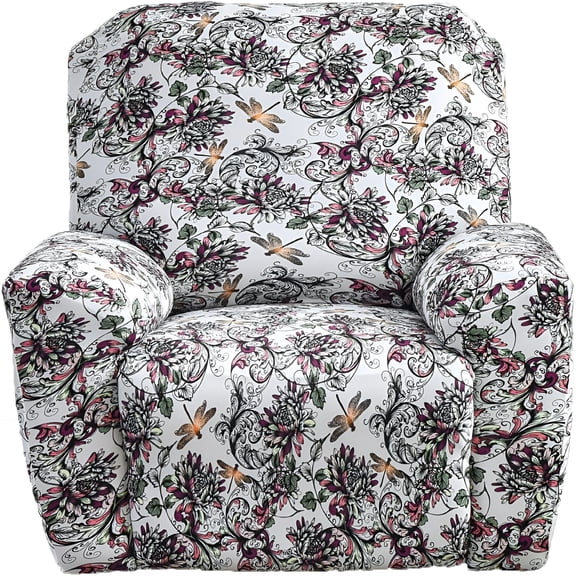 AUQ 2026 New Printed Recliner Slipcovers Stretch 4-Pieces Covers Soft Reclining Chair Cover Recliner Couch Covers with Pocket Furniture Protector for Living Room