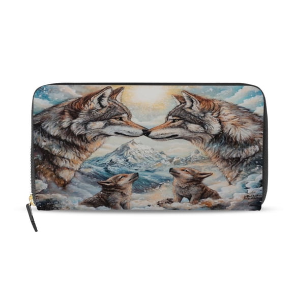 Qxltty Two Wolf Kings Women's Leather Wallet Fashion Retro Multi Card Holder with Cell Phone Pocket Mothers Day Gifts