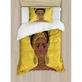thumbnail image 3 of African Woman Duvet Cover Set Queen Size, Tribal Woman Portrait in Turban Ornate Mandala Inspired Round Motif, Decorative 3 Piece Bedding Set with 2 Pillow Shams, Yellow Brown Cocoa, by Ambesonne, 3 of 3