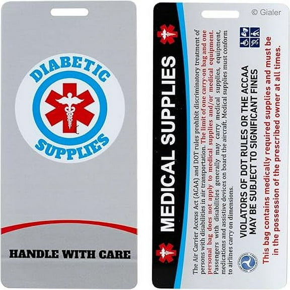 Medical Equipment Luggage Tag, Medical Equipment ID Identification Luggage Tag Medical Alert Bag Tag Travel Supplies (2.1" X 4.5", Diabetic - White) Gialer