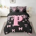thumbnail image 2 of jejeloiu Personalized Letter P Bedding Comforter Set 7 Pieces,Monogrammed Theme Full Bedding Set,Ribbon Bow Knot Fitted Flat ,Ultra Soft Bedroom Decor Reversible, 2 of 8