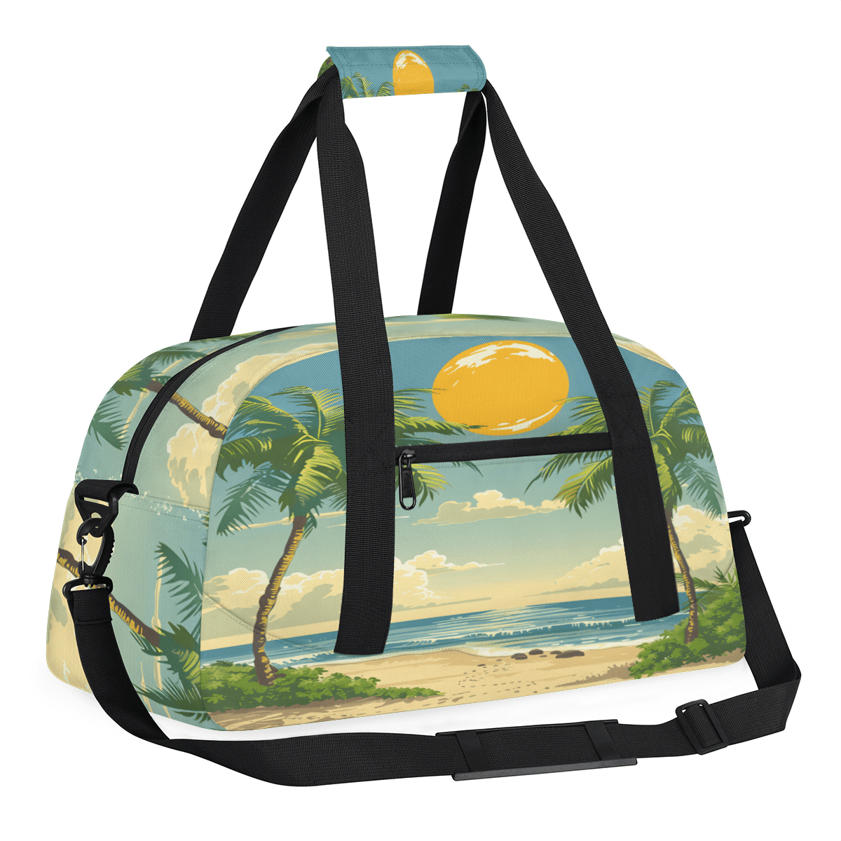 Herdesigns Tropical Beach Palm Tree Sports Duffle Bag for Women & Men, Coastal Nautical Gym Bag Dance Bag Overnight Bag Carry On Weekender Travel Bag