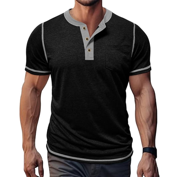 Kaluayu Men's Henley Short Sleeve Shirt Cotton Lightweight 3 Button Tops Vintage Casual Summer T-Shirt Soft Bodybuilding Fashion