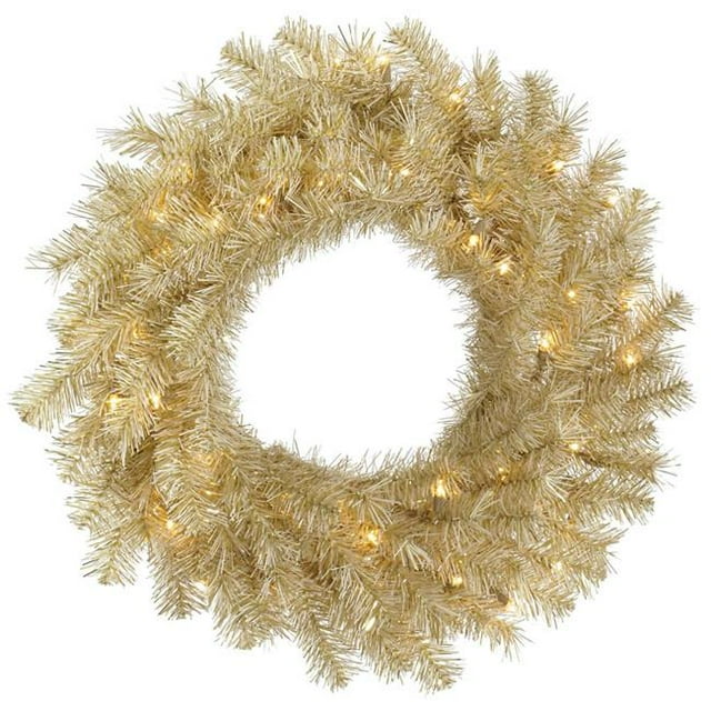Vickerman A148137 36 in. White & Gold Tinsel Wreath with 100 Clear LED Light