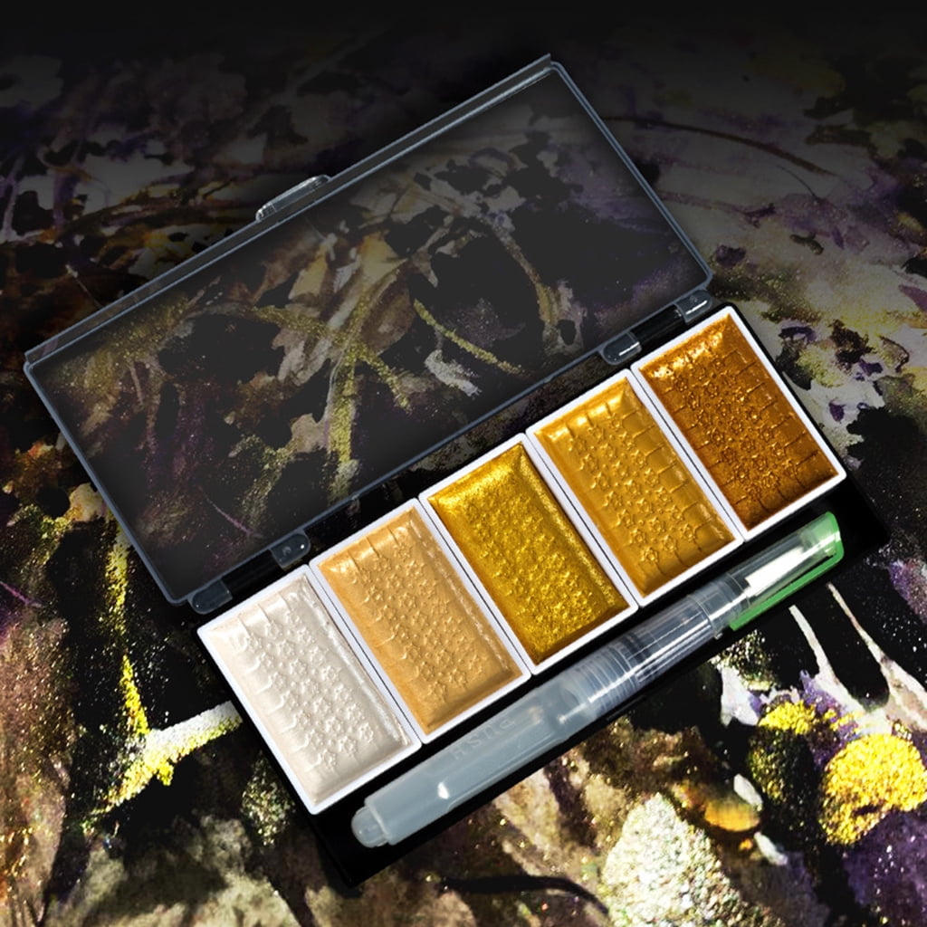 HeroNeo 5/8 Colors Solid Water Color Metallic Gold Pigment Paint With Brush For Artist P