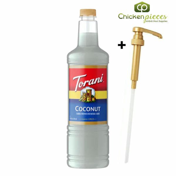 Torani Coconut Flavoring Syrup, Professional Tropical Island Beverage Base with Bonus Squeeze Pump, 1 Liter (33.8 fl oz)