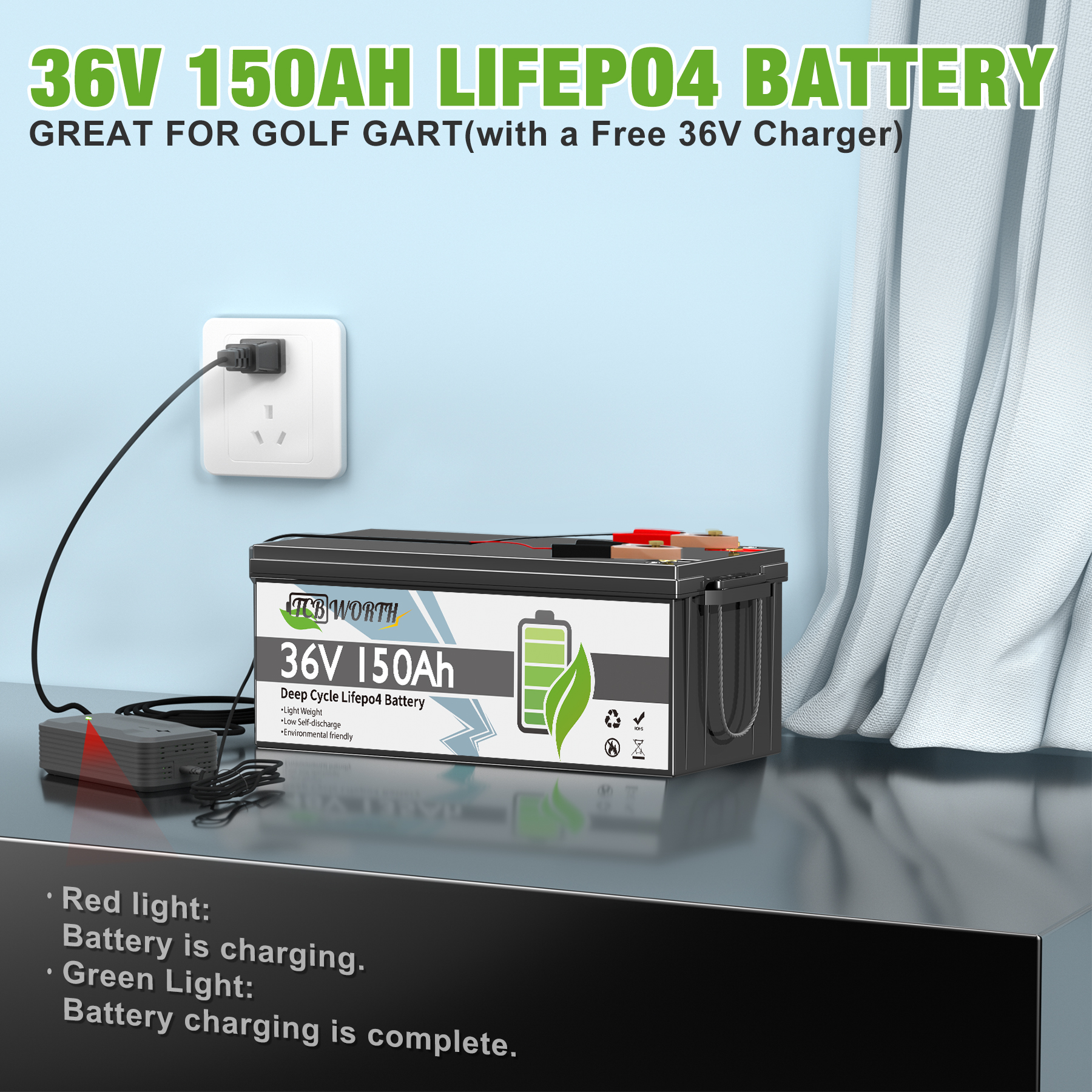 36V 150Ah LiFePO4 Lithium Battery Bluetooth,TCBWORTH Golf Carts Battery for RV,Marine,Trolling Motor,Solar,Boat,Camper,Smart 200A BMS,15000+ Deep Cycles