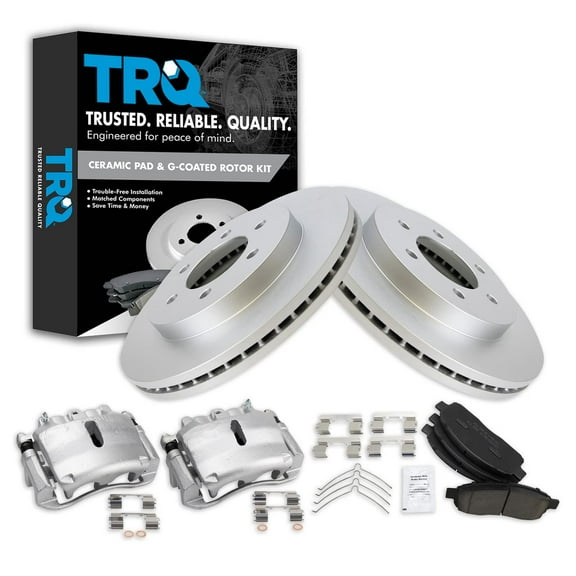 TRQ Front Brake Pad & Rotor Kit Brake Caliper Brake Pads Brake Rotor Ceramic Vented Premium G-Coated Fits Select 2004 Ford F-150